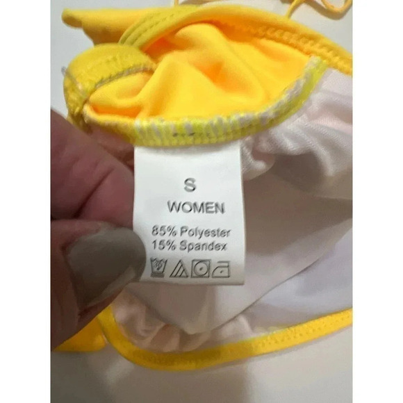 IFFEI Double Ruffled Halter Bikini Top Yellow NWT Size S - Picture 8 of 9